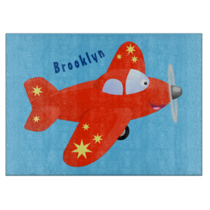 Niedliches rotes Flugzeug mit Cartoon Schneidebrett