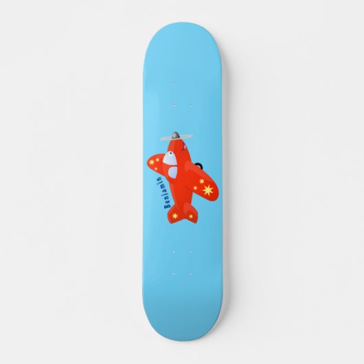 Niedliches rotes Flugzeug mit Cartoon Skateboard (Vorne)