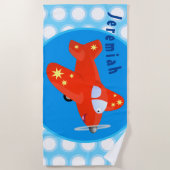 Niedliches rotes Flugzeug mit Cartoon Strandtuch (Vorderseite)