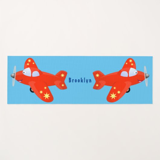 Niedliches rotes Flugzeug mit Cartoon Yogamatte (Vorderseite (Horizontal))