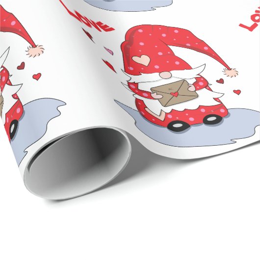 Niedliches Rotes Gnome mit Herz-Wrapping-Papier Geschenkpapier (Rolleneckpunkt)