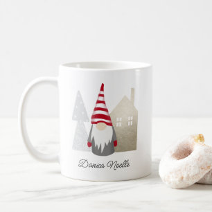 Niedliches Rotes Gnome und Dorfhaus   Name Weihnac Kaffeetasse