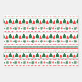 Niedliches Rotes Grün Schneeflocken Weihnachtsmust Geschenkpapier Set (Vorderseite)