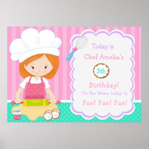 Niedliches Rotes Haar Girl Backen Geburtstag Poster