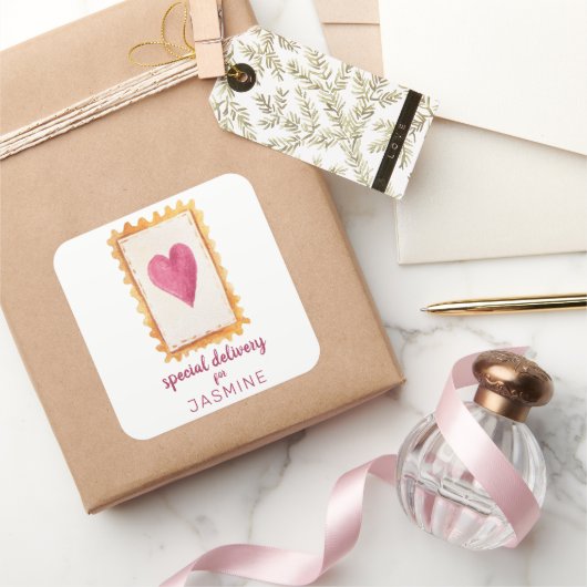 Niedliches Rotes Herz Briefmarke Special Quadratischer Aufkleber (Schenken)