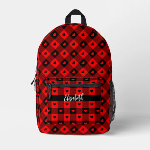 Niedliches Rotes Herz Buffalo Kariertes Muster hin Bedruckter Rucksack