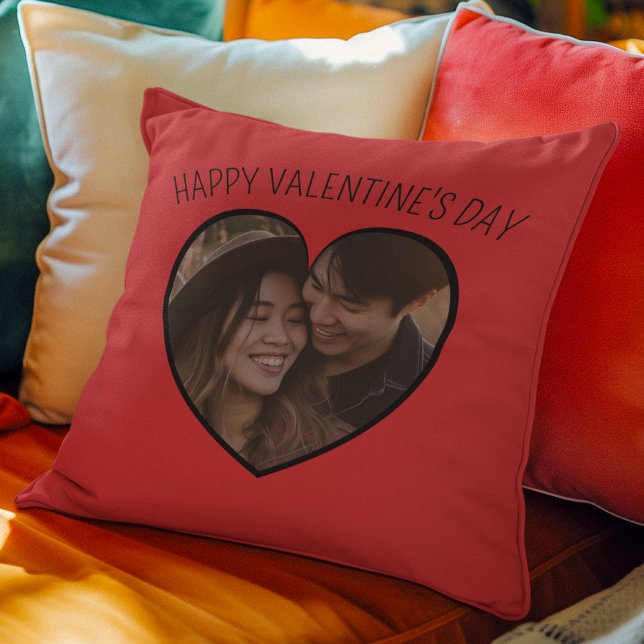 Niedliches Rotes Herz-Foto mit Valentintext Kissen (Cute Red Heart Photo with Valentine’s Text Throw Pillow)