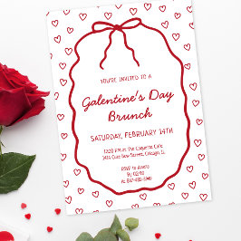 Niedliches Rotes Herz mit Bow Galentine's Day Part Einladung