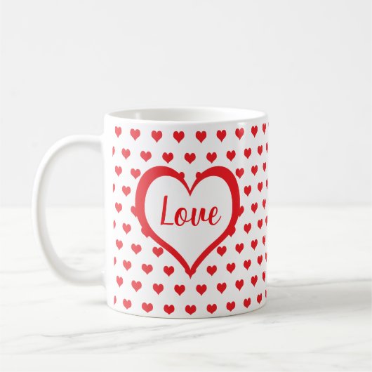 Niedliches Rotes Herz mit Monogramm des Roten und Kaffeetasse (Links)