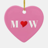 Niedliches rotes Herzklopfchen, Monogramm Keramik Ornament (Vorne)