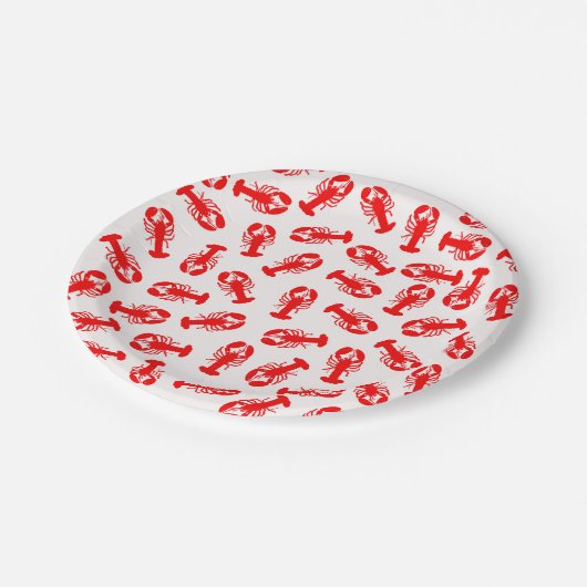 Niedliches rotes Hummer-Tier-Muster Pappteller (Schrägansicht)