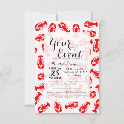 Niedliches rotes Hummer-Tiermuster Einladung (Vorderseite)