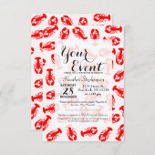 Niedliches rotes Hummer-Tiermuster Einladung (Vorne/Hinten)