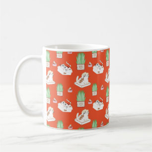 Niedliches Rotes Katzen- und Grasmuster Dieses L Kaffeetasse