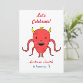 Niedliches rotes Monster Einladung (Stehend Vorderseite)