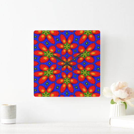 Niedliches rotes Muster Quadratische Wanduhr (Zuhause)