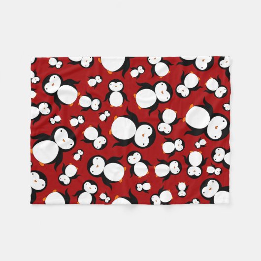Niedliches rotes Penguinmuster Fleecedecke (Vorderseite (Horizontal))