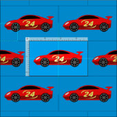 Niedliches, rotes Racecar-Muster Stoff (Kachel)