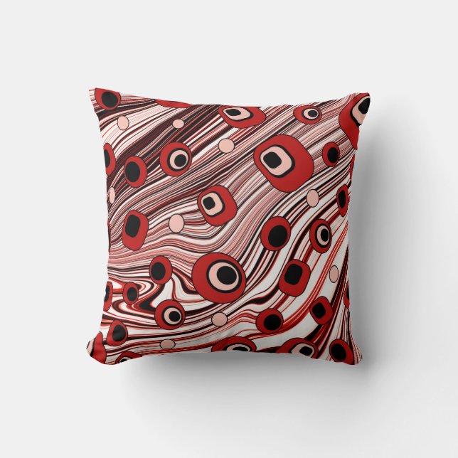 Niedliches rotes Retro-Design, Wavy Pattern Kissen (Vorderseite)