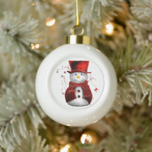 Niedliches rotes Snowman-Weihnachten Keramik Kugel-Ornament