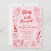 Niedliches, rotes, sonderbares neues Jahr Eva-Part Einladung (Vorderseite)