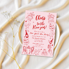 Niedliches, rotes, sonderbares neues Jahr Eva-Part Einladung