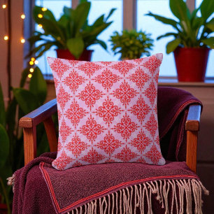 Niedliches rotes und PInk-Damask-Muster Kissen