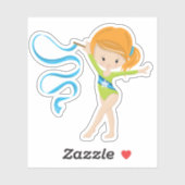 Niedliches Rothaargymnast mit Ribbon Aufkleber (Blatt)