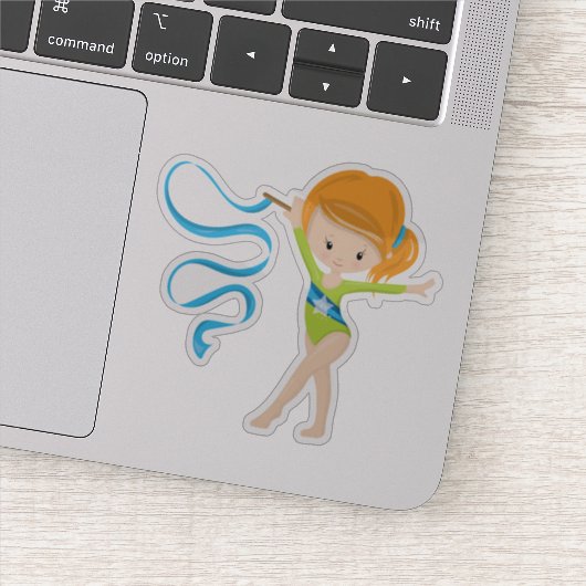 Niedliches Rothaargymnast mit Ribbon Aufkleber (Detail)