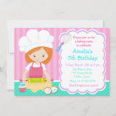 Niedliches Rothaarmädchen Baking Geburtstagsparty Einladung (Vorderseite)