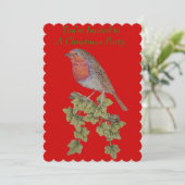 niedliches Rotkehlchen auf Efeu im Party Weihnacht Einladung (Stehend Vorderseite)