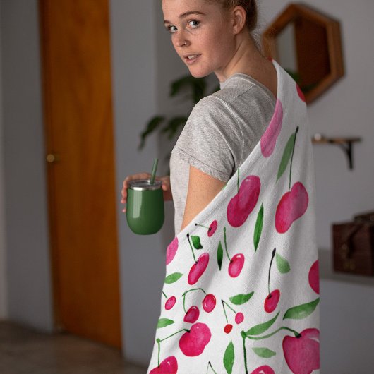 Niedliches Rotkirschmuster Fleecedecke