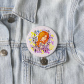 Niedliches Rotkopfmädchen im Garten. Aquarell Button (Beispiel)