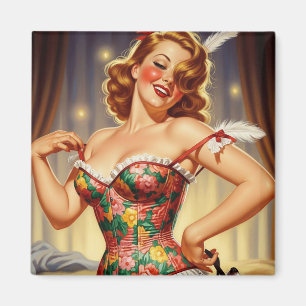 Niedliches Rotkopfmädchen mit Hund Magnet