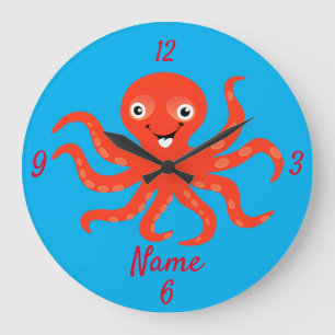 Niedliches Rotlächeln Octopus Thunder_Cove Große Wanduhr