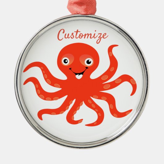 Niedliches Rotlächeln Octopus Thunder_Cove Ornament Aus Metall (Vorne)