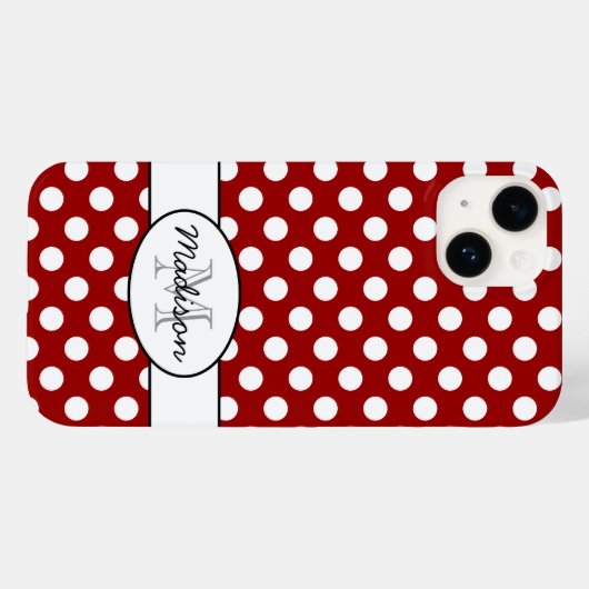 Niedliches Rotweiße Polka-Punkte Retromuster Monog Case-Mate iPhone Hülle (Rückseite (Horizontal))