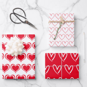Niedliches Rotweißes Herzmuster Valentine Geschenkpapier Set