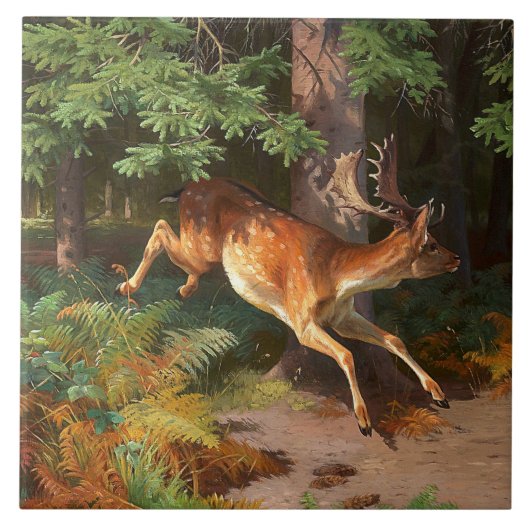 Niedliches Rotwild im Wald Fliese (Vorderseite)