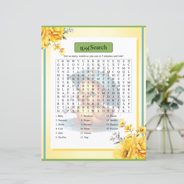 Niedliches Rubber Duck Baby Shooter Word Search Ga (Stehend Vorderseite)