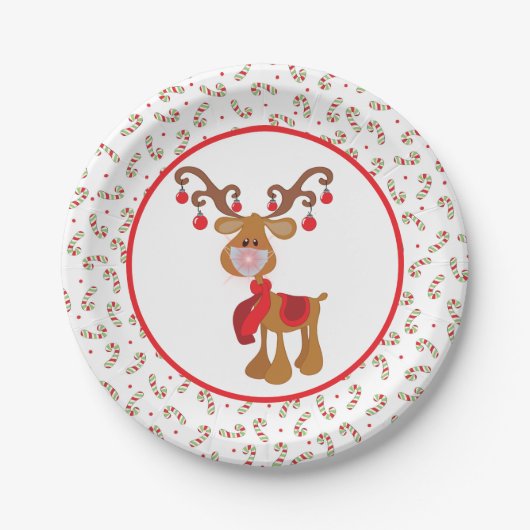Niedliches Rudolph Reindeer Face Mask Party Pappteller (Vorderseite)