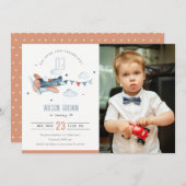 Niedliches Rust Navy Flugzeug Cloud Foto Geburtsta Dankeskarte (Vorne/Hinten)