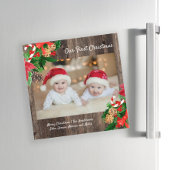 Niedliches Rustic Wood Baby's First Christmas Foto Magnetkarte