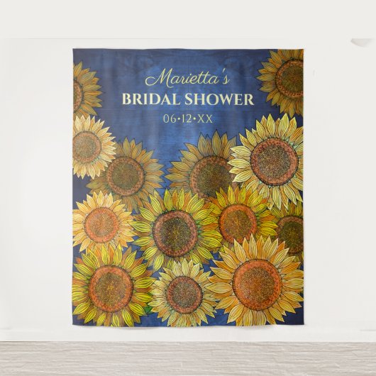 Niedliches rustikales Boho Sunflower Navy Blue Bra Wandteppich (Vorderseite)