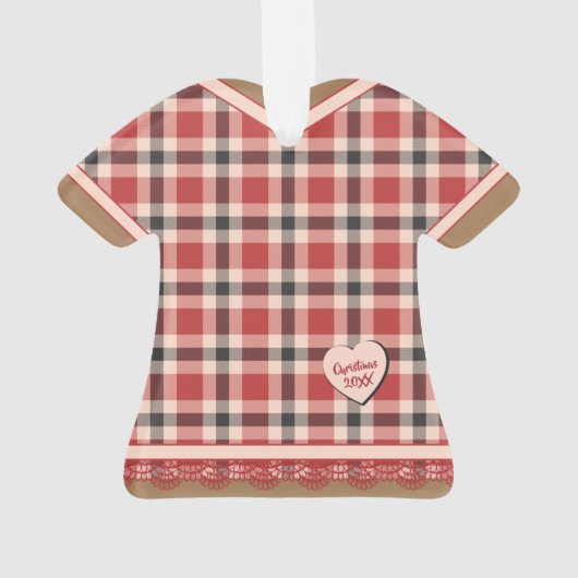 Niedliches rustikales Kariertes Kleid mit Red Lace Ornament (Rückseite)