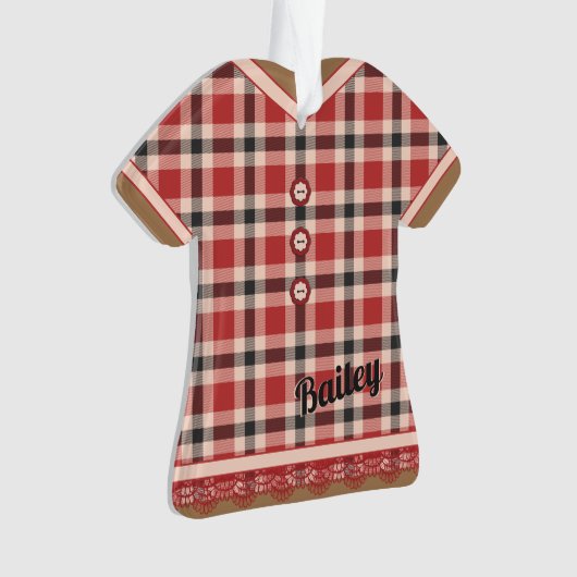 Niedliches rustikales Kariertes Kleid mit Red Lace Ornament (Vorderseite)