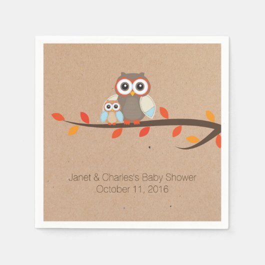 Niedliches Rustikales Owls Babyduschpapier Napkins Serviette (Vorderseite)