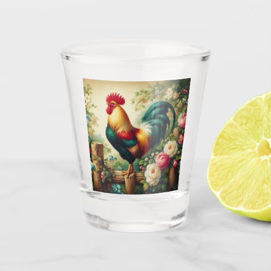 Niedliches rustikales/Vintages Hahn Schnapsglas (Vorderseite)