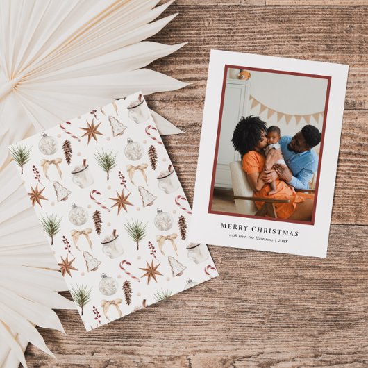 Niedliches rustikales Weihnachtsmuster Foto Feiertagskarte