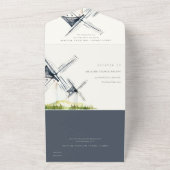 Niedliches Rustikales Windmühle-Thema Hochzeit All In One Einladung (Außenbereich)